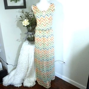 LUXOLOGY CHEVERON PRINT MAXI DRESS SZ.XL EUC
